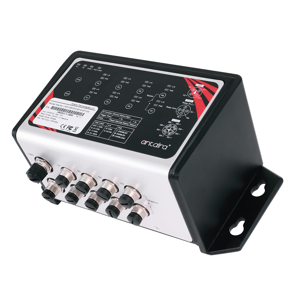 Antaira 8-Port Industrial M12 IP67 Waterproof Gigabit PoE Ethernet Switch M12 Connector  -10° to 60°C