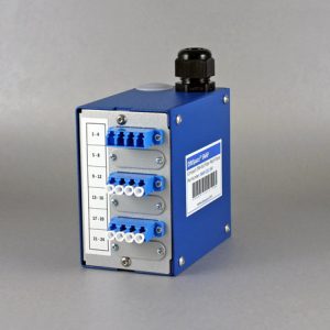 DinSpace SNAP Compact Fiber Optic Patch Panel with 3ea. singlemode LC/LC duplex adapters.