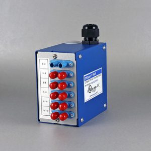 DinSpace SNAP Compact Fiber Optic Patch Panel with 6ea. singlemode ST/SC duplex fiber adapters.