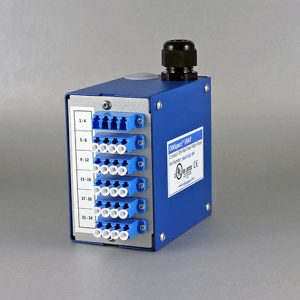 DinSpace SNAP Compact Fiber Optic Patch Panel with 6ea. singlemode LC/LC quad fiber adapters.