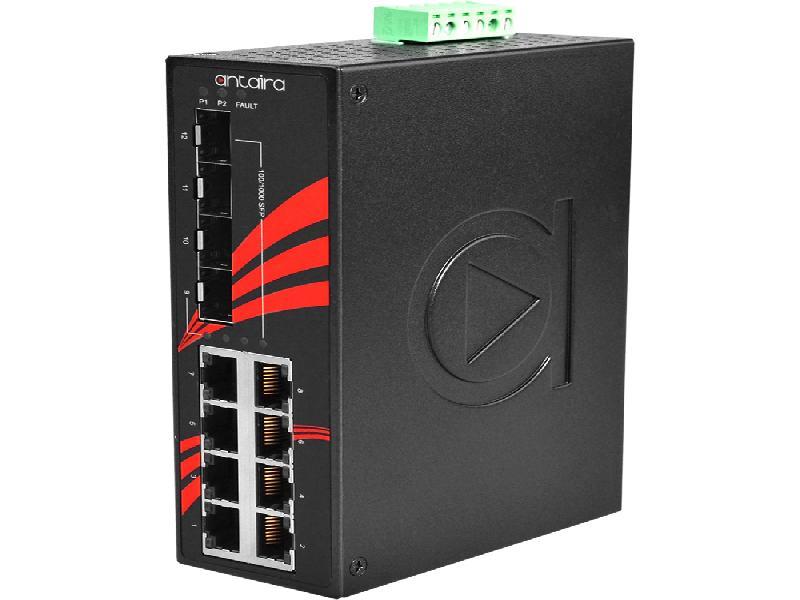 Antaira 12-Port Industrial Gigabit Unmanaged Ethernet Switch with SFP Slots