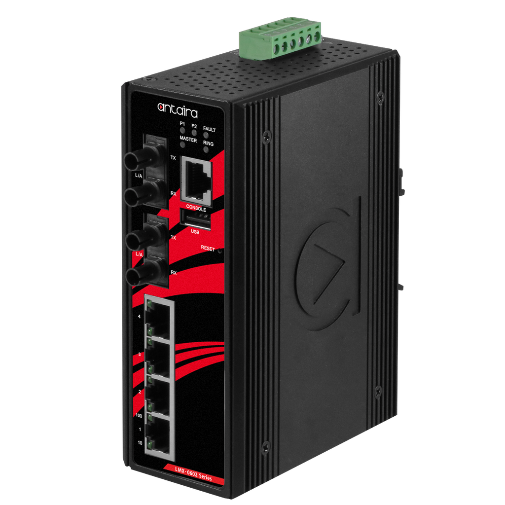 Antaira 6-Port Light Layer 3 Managed Ethernet Switch with Fiber Optics Single-Mode EOT: -40°C to 75°C