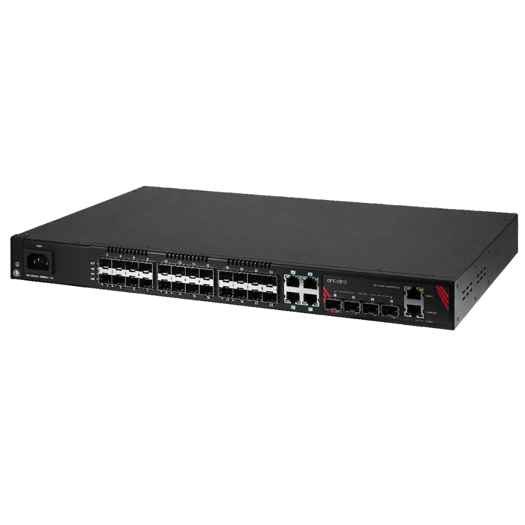 Antaira 32-Port Industrial Gigabit Ethernet Switch Managed 
with SFP+ Slots
Single AC Power Supply