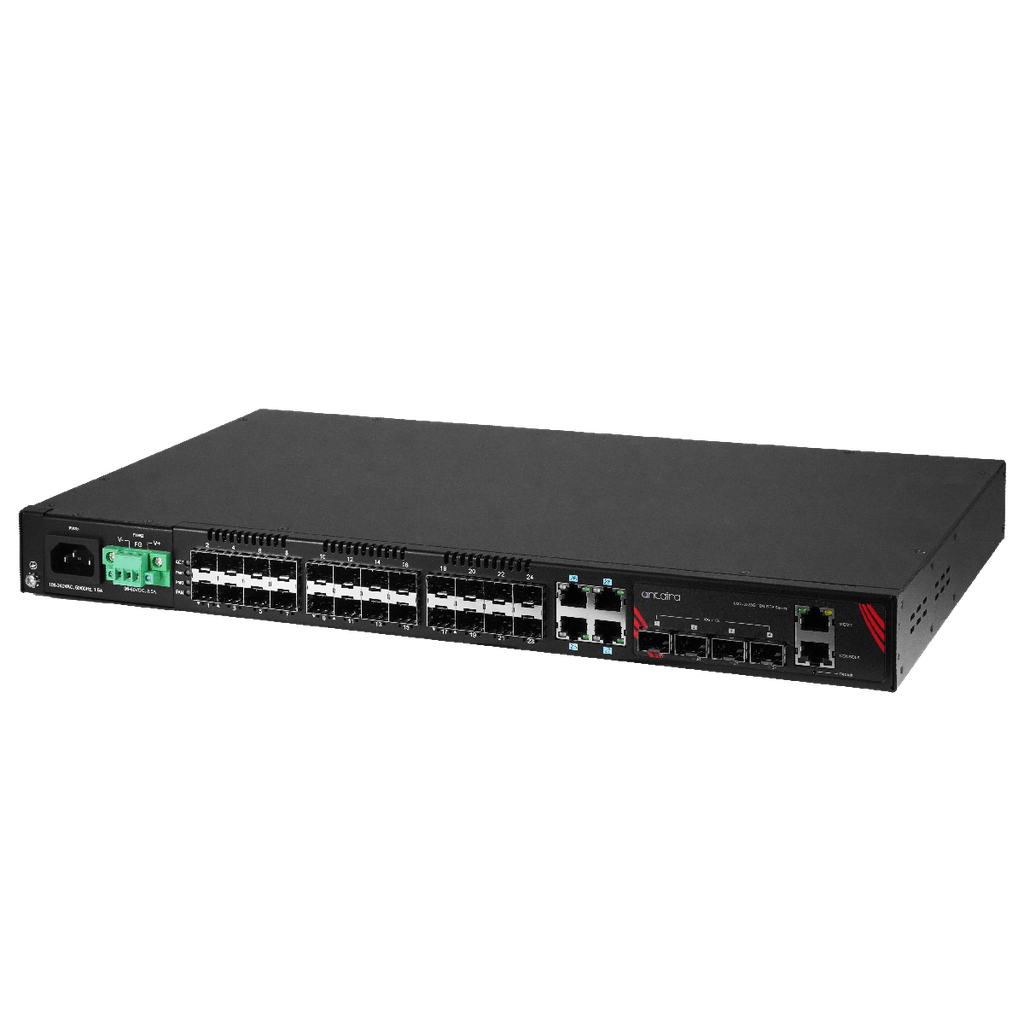 Antaira 32-Port Industrial Gigabit Ethernet Switch Managed 
AC and DC (-48V) Power Supply