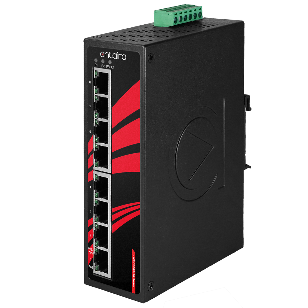 Antaira Industrial PoE+ Gigabit Ethernet Switch
Unmanaged
8-Port
8*10/100/1000Tx (30W/Port)
