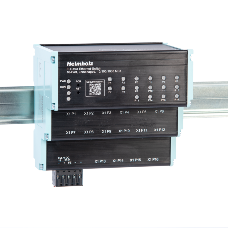 Helmholz FLEXtra Ethernet-Switch, 16-port, unmanaged, 10/100/1000 MBit, for din-rail