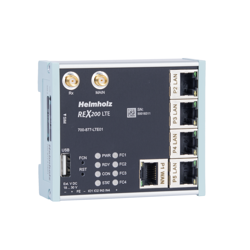 Helmholz REX 200 LTE, 4 x LAN (switch)/1 x WAN/1 x LTE modem