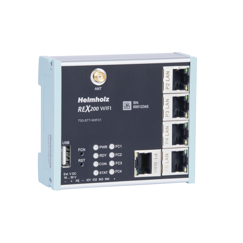 Helmholz REX 200 WiFi, Ethernet-Router, 4x LAN (Switch) / 1x WAN port / 1x WiFi, incl. Quick Start Guide; compatible with myREX24 V2 portal