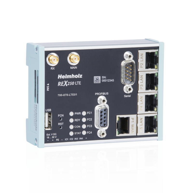 Helmholz REX 250 LTE, 4 x LAN (switch)/1 x WAN/1 x LTE modem