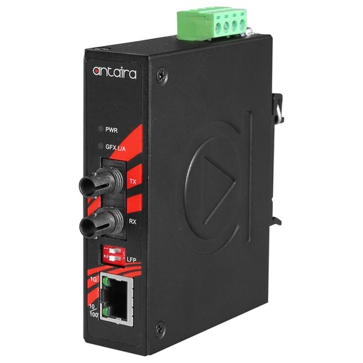 [IMC-C1000-ST-S1] Antaira Compact Industrial Gigabit Ethernet Media Converter with ST Connector Single-Mode