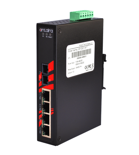 [LNP-0501-M-T] Antaira 5-Port PoE  Unmanaged Ethernet Switch With Fiber Optics, Multi-Mode  EOT: -40° ~ 75°C