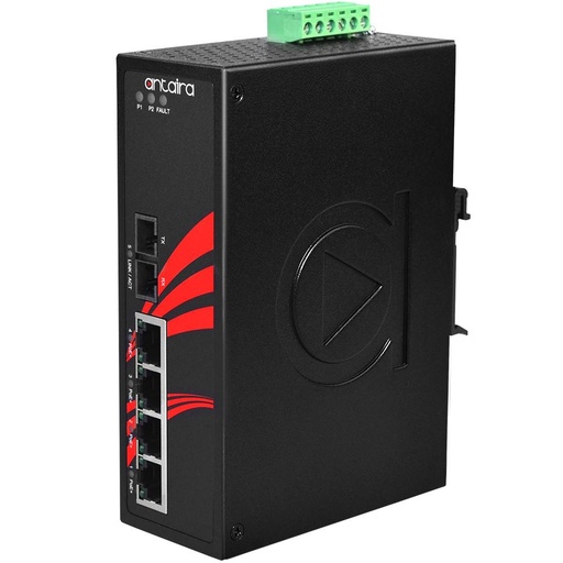 [LNP-0501-S3-24-T] Antaira 5-Port PoE  Unmanaged Ethernet Switch, With Fiber Optics, Single-Mode EOT: -40° ~ 75°C