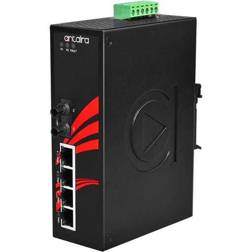 [LNP-0501-ST-S3-24] Antaira 5-Port PoE  Unmanaged Ethernet Switch, With Fiber Optics, Single-Mode, ST Connector