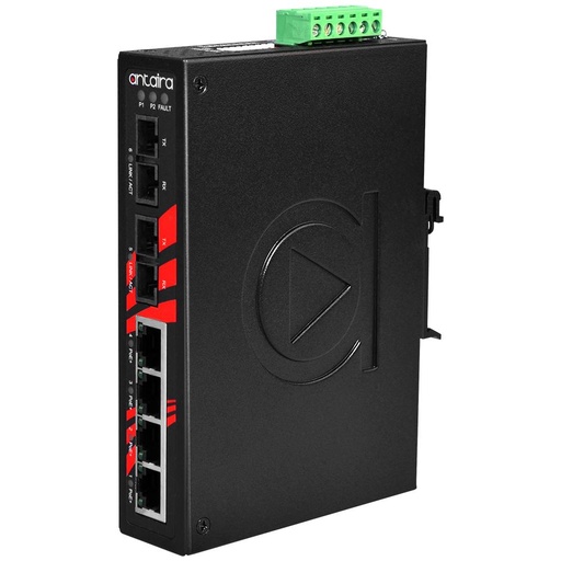 [LNP-0602-S3-T] Antaira 6-Port PoE  Unmanaged Ethernet Switch, With Fiber Optics, Single-Mode  EOT: -40° ~ 75°C