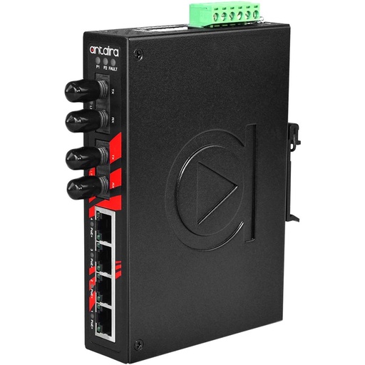 [LNP-0602-ST-S3-T] Antaira 6-Port PoE  Unmanaged Ethernet Switch With Fiber Optics Single-Mode ST Connector EOT: -40° ~ 75°C