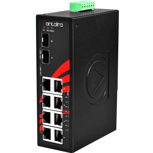 [LNP-1002G-SFP-T-CC] Antaira 10-Port Industrial PoE  Unmanaged Ethernet Switch with SFP Slots EOT: - 40°~75°C with Conformal Coating