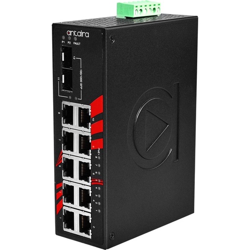 [LNP-1202G-SFP] Antaira 12-Port Industrial PoE  Gigabit Unmanaged Ethernet Switchwith SFP Slots