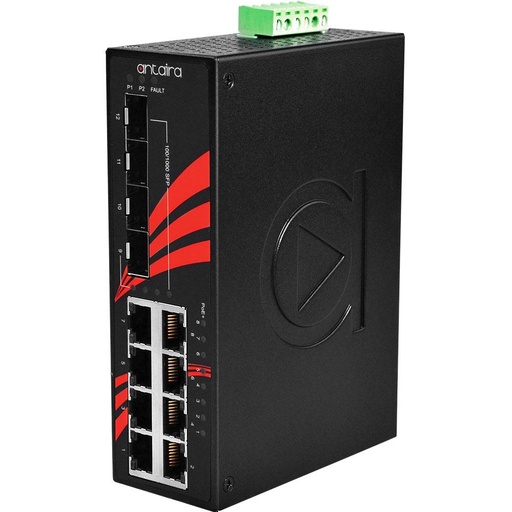 [LNP-1204G-SFP] Antaira 12-Port Industrial PoE  Gigabit Unmanaged Ethernet Switch with SFP Slots