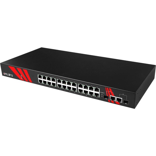 [LNP-2602G-SFP] Antaira 26-Port Industrial 1U 19" Rackmount PoE Gigabit Unmanaged Ethernet Switch SFP Slots