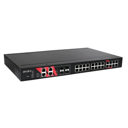 [LNP-2804GN-SFP-T] Antaira 28-Port 1U 19” Rackmount Industrial Gigabit PoE Managed Ethernet Switch with SFP Slots EOT: -40° ~ 75°C