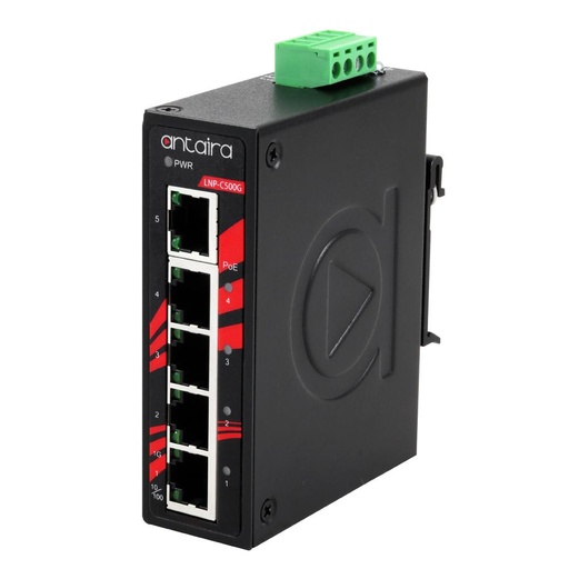 [LNP-C500G] Antaira Compact 5-Port Industrial Gigabit PoE Unmanaged Ethernet Switch