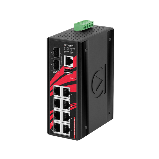 [LMP-1002G-10G-SFP] Antaira 10-Port Industrial PoE+ Light Layer 3 Gigabit Managed Ethernet Switch with SFP+ Slots