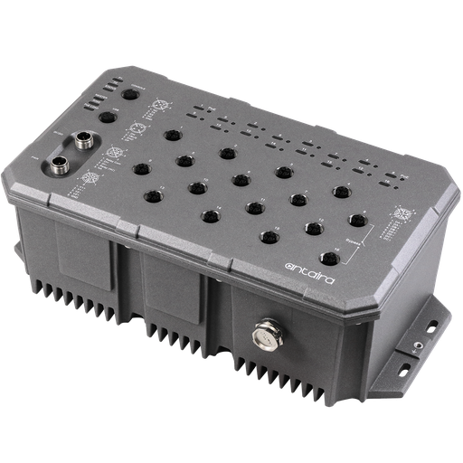[LMP-1600G-M12-67-24-T] Antaira Industrial Gigabit PoE+ Ethernet Switch 16 - M12 Ports IP67 Managed Light Layer 3 EOT: -40°C to 70°C