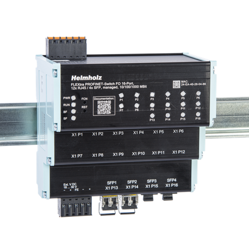 [700-856-12F41] Helmholz FLEXtra PROFINET-Switch FO 16-port 12x RJ45 / 4x SFP managed 10/100/1000 MBit for din-rail